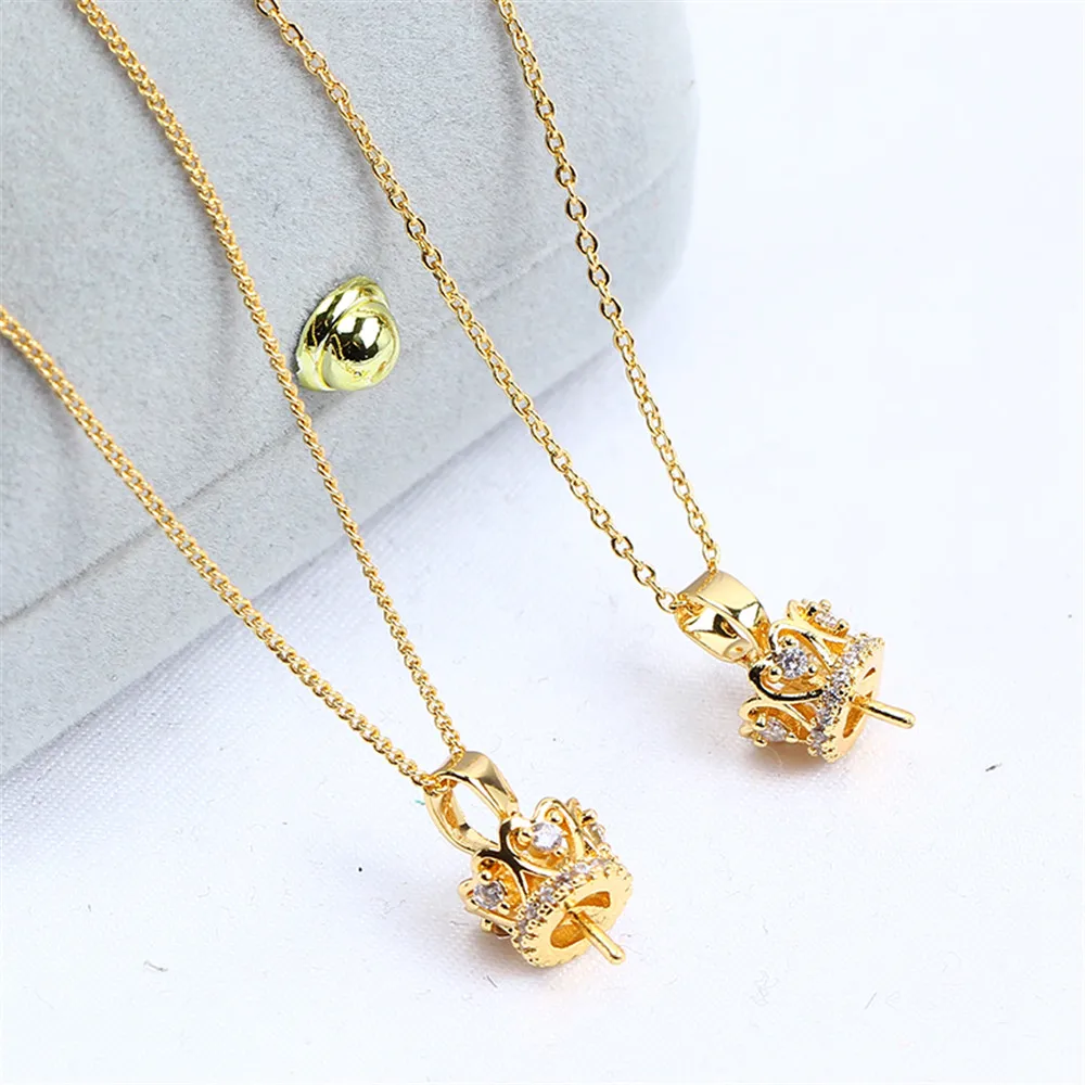 

Domestic 14k Gold Plated Crown Pearl Necklace Pendant Empty DIY Accessories Female