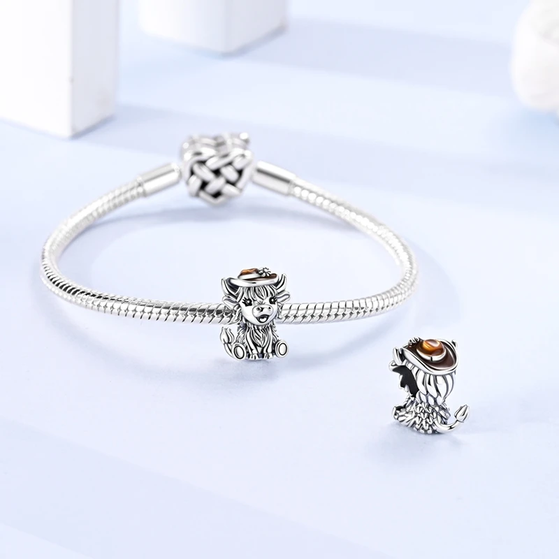 925 Sterling Silver Charms Bead Cowboy Highland Cow Dangle Fit Original Bracelet DIY Women Jewelry Gift