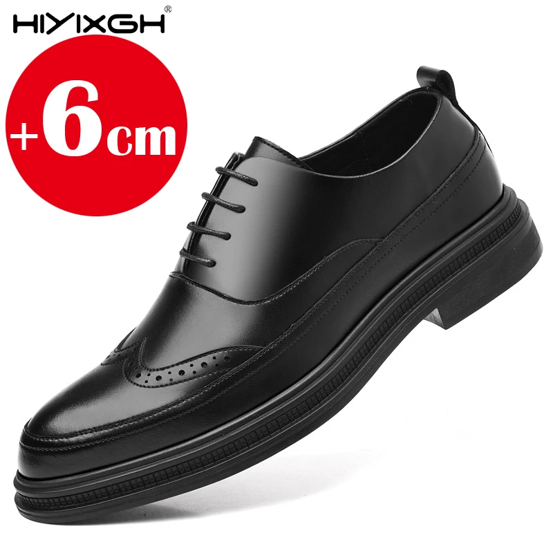 

British leather black business men's dress shoes fashionable soft sole men add 6 cm wedding shoes designer Brock men's shoes