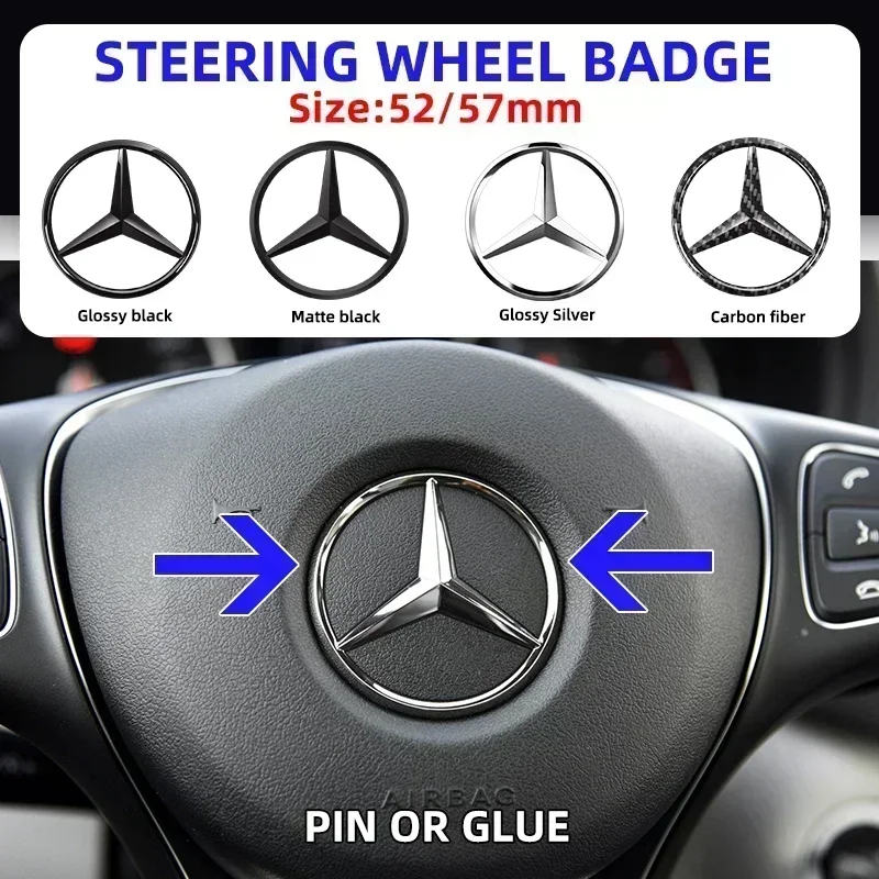 

1pcs 52mm 57mm Car Steering Wheel Badge Emblem Sticker Mercedes Benz W204 W205 W212 W213 W221 W177 W246 GLA GLC CLA A Class