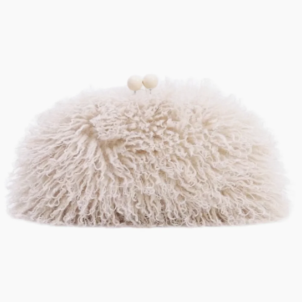 Damen Kunstfell Flauschige Clutch mit Kisslock-Verschluss, Winter Warme Beige Rote Flauschige Fell-Handtasche, Gelbe Graue Tasche mit Verschluss
