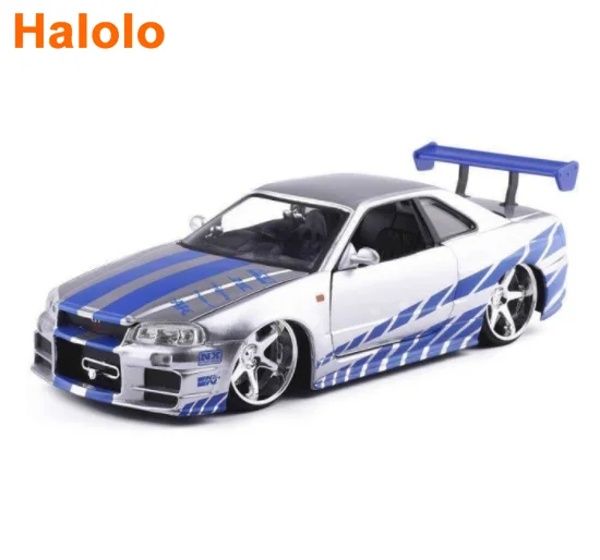 All Jada 1:24 Fast and Furious Nissan Skyline GTR R34 Diecast Metal Alloy Model Car Toys for Children Toy Gift Collection