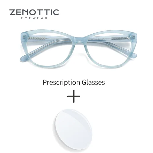 ZENOTTIC (talla L), gafas graduadas de ojo de gato azul a la moda, gafas ópticas de mariposa fotocromáticas de acético hechas a mano para mujer