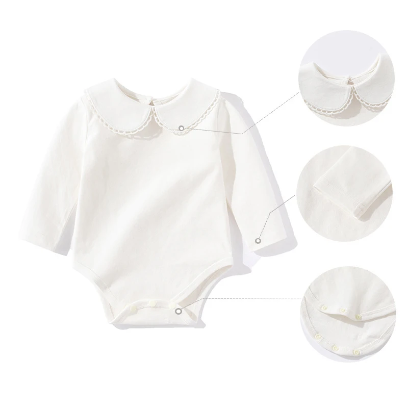 Spring Autumn Baby Girls Jumpsuit White Versatile Underwear Full Moon Crawler Clothes Cotton Stretch Infant Girls Bodysuit