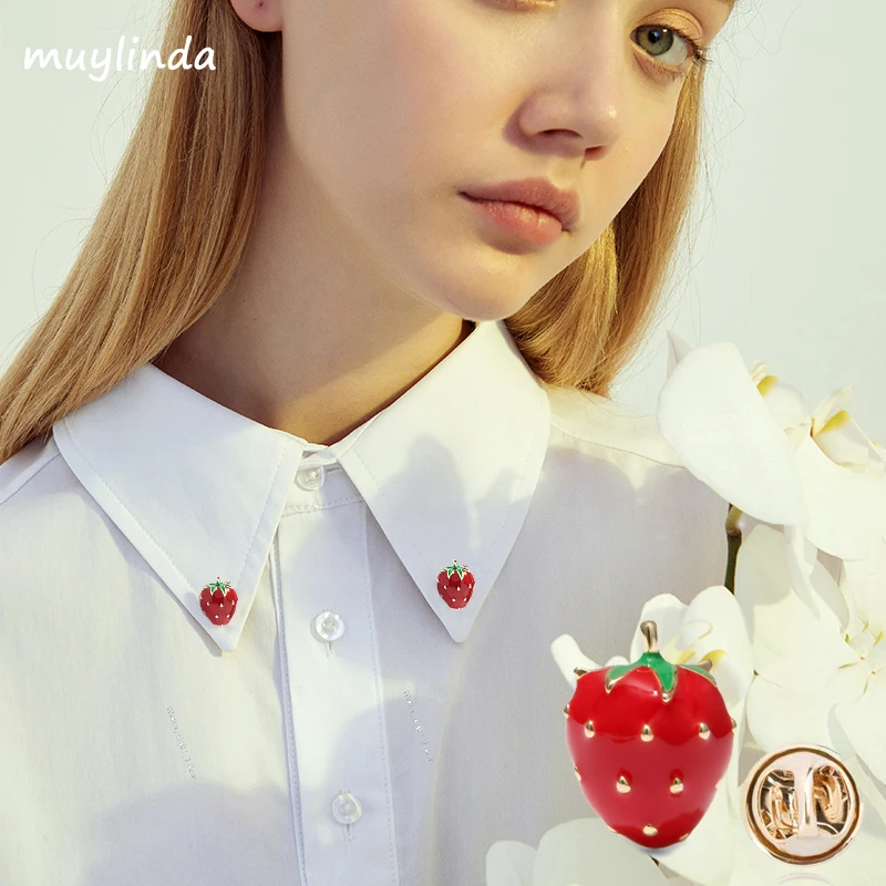 Muylinda Small Collar Pin Fruit Strawberry Enamel Pins Brooch Jewelry Fashion Girls Brooches Sweater Scarf Clip