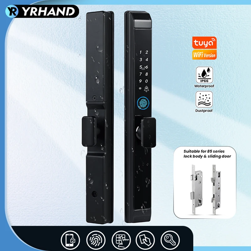TUYA WiFi Smart Door Lock Waterproof Keyless Digital Electronic Lock Fingerprint APP Password RFID Card Aluminum Sliding Lock