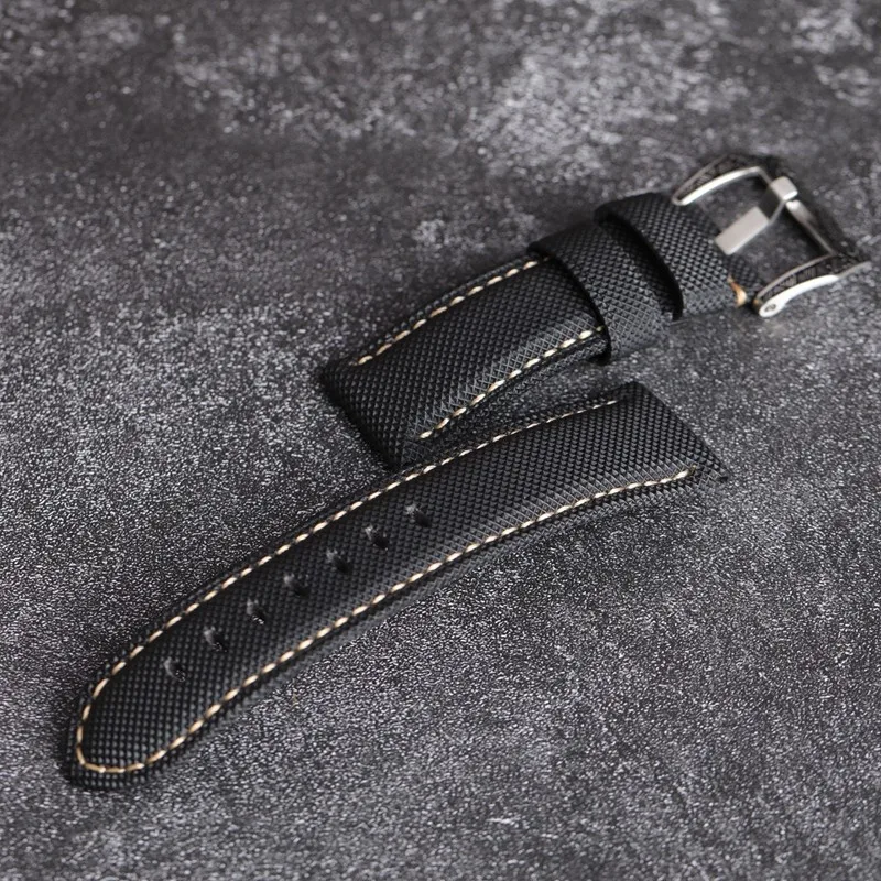 Black Nylon Leather Watchband Compatible With PAM  Watch Strap 22 24 26MM Soft Vintage Bracelet For panerai