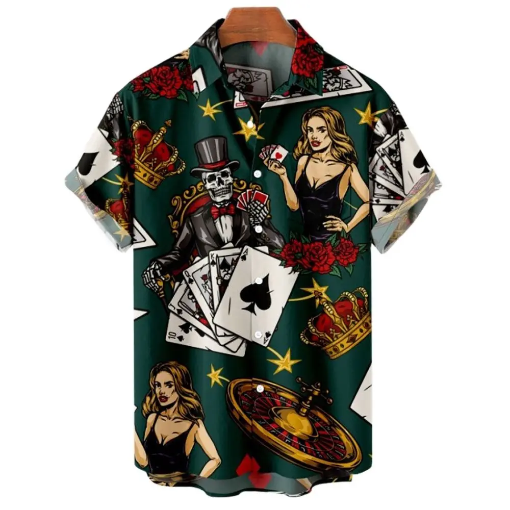 2022 Summer Shirts For Men 3d Vintage Horror Skull Rocker Print Gothic Rockabilly Hawaiian Shirt Short Sleeve Top Male Clothes