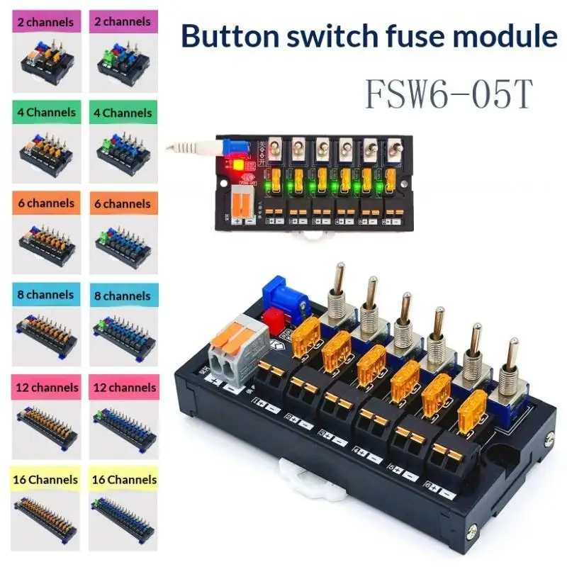 2/4/6/8 Channel DC Toggle Switch Power Distribution Module Spring Connection With Fuse & LED Indicator Per Channel