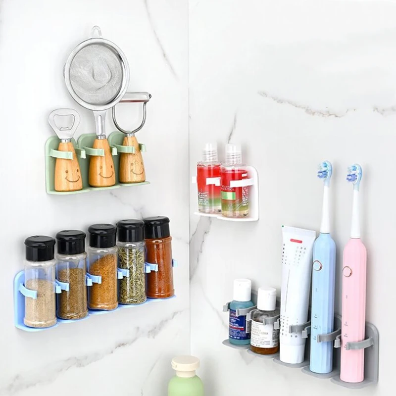 Wall Spice Bottle Rack Kitchen Seasoning Storage Holder Self Adhesive Plastic Clip Cabinet Door Hooks Spice Jar Dispenser Holder