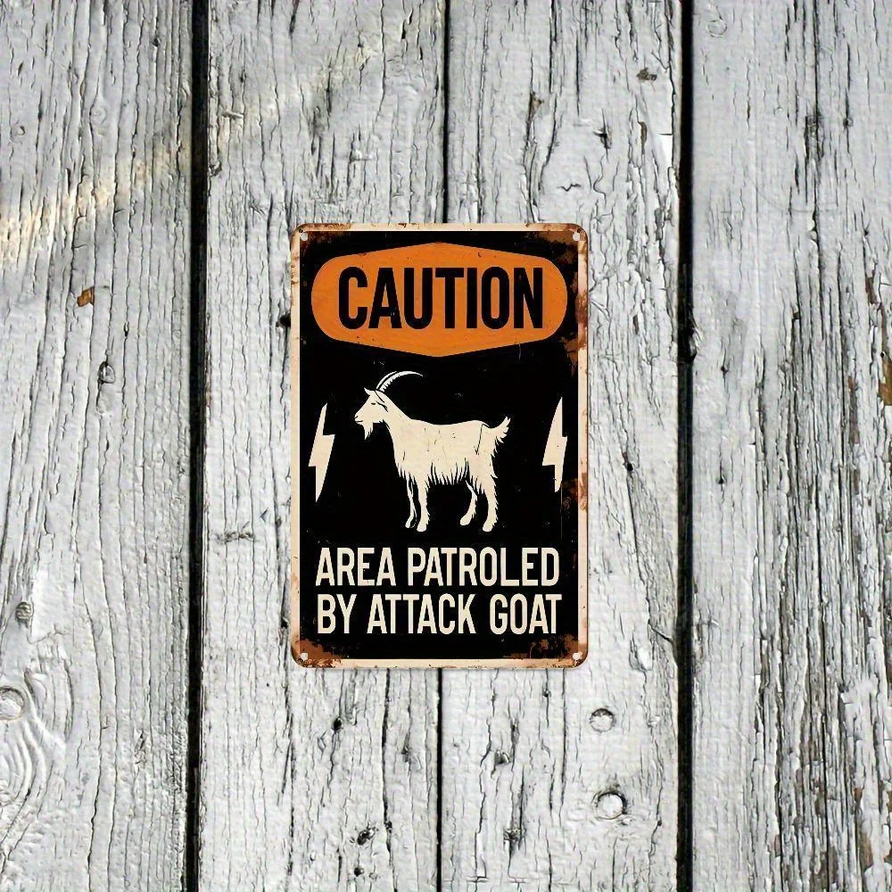 2D Flat Home&Seasonal Decoration Goat Patrol Area Retro Aluminum Sign Vintage Humorous Wall Decor With Lightning Bolt Design