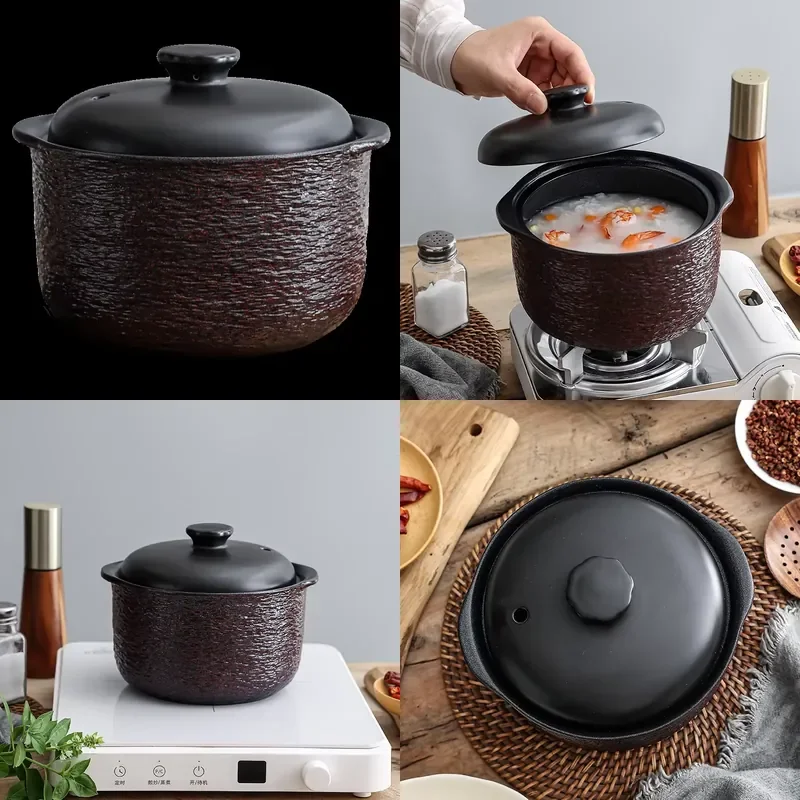 1.8L Textured Ceramic Pot with Lid for Gas Stove and Induction Cooker Household Soup Pot