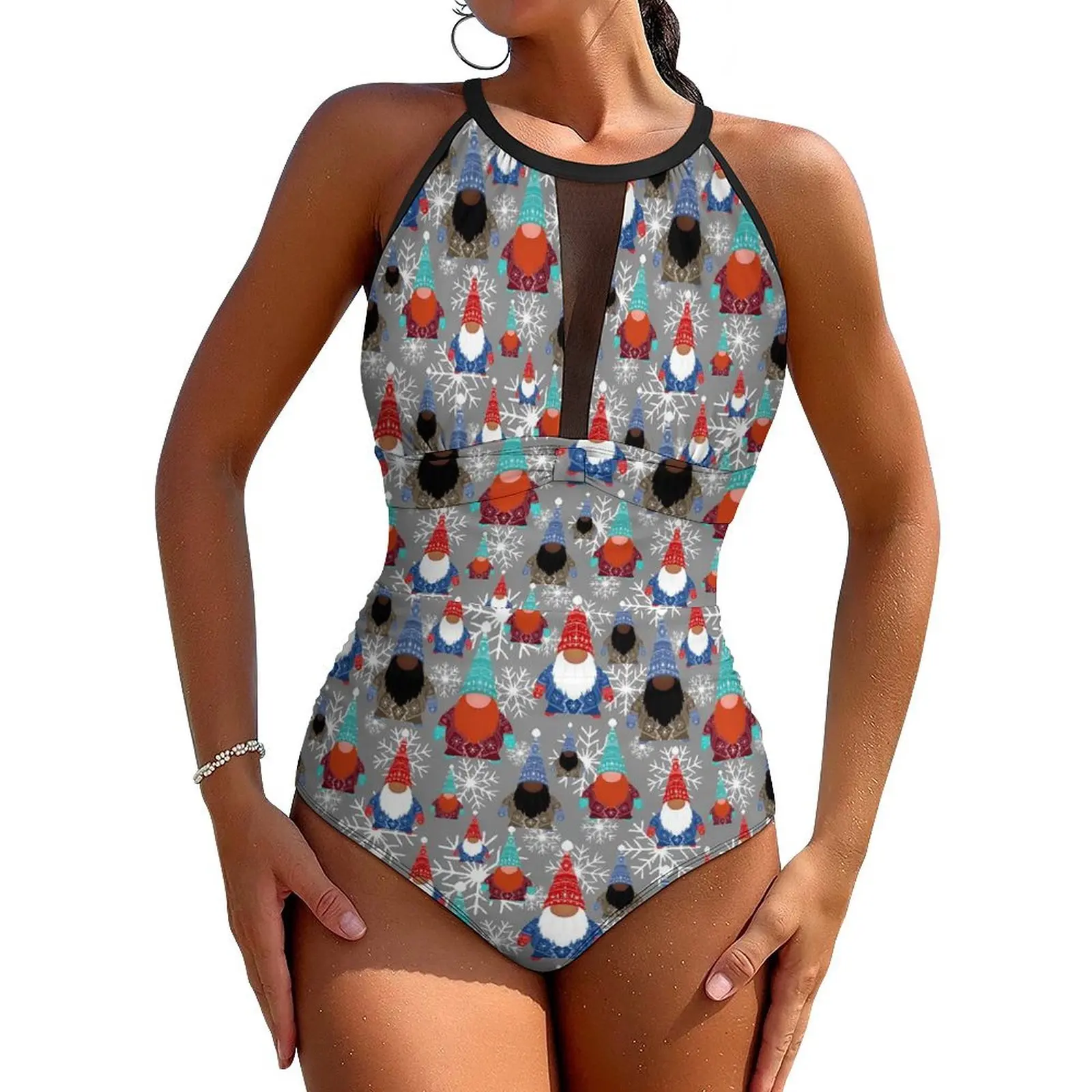 Gnomes Snowflake Christmas Swimsuit  One Piece Swimwear Push Up Fashion Bathing Suits Sexy Holiday Surf Graphic Beach Outfits