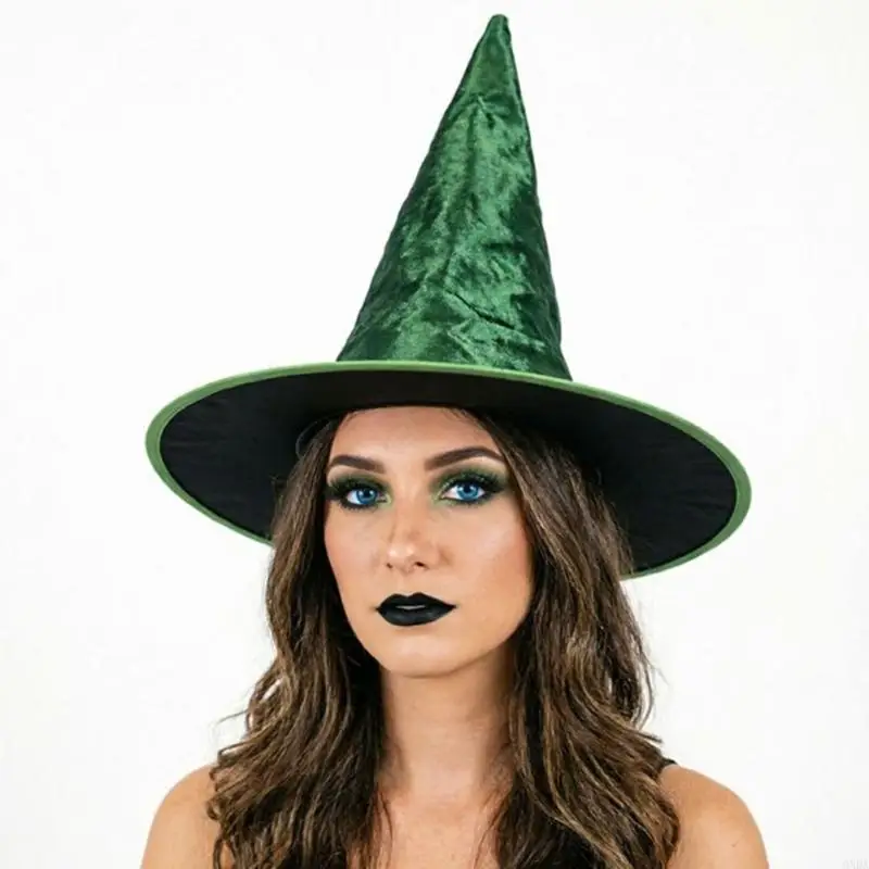Ruched Pointed Witch Hat with Wide Brimmed for Halloween Costume Role Play 6XDA