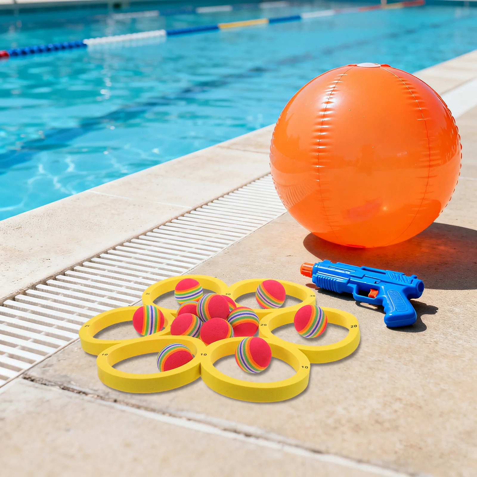 1Set Floating Pool Throwing Game Eva Water Circles 12 Balls Score Marked Outdoor Family Pool Ring Toss Games Throwing Rings Toy