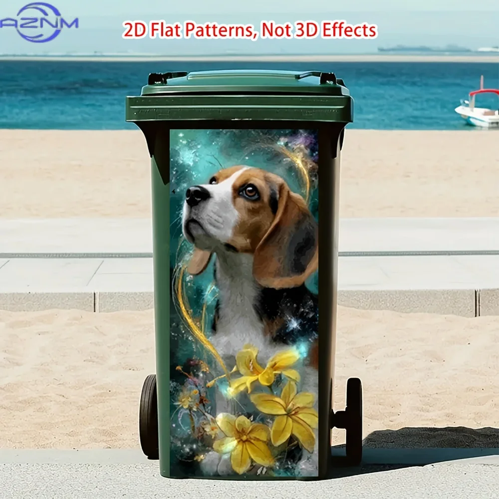 Beagle and Blooms Self-Adhesive Sticker - Cute Beagle Dog & Flower Pot PVC Decal Suitable for Outdoor Trash Cans, Walls, Kitch