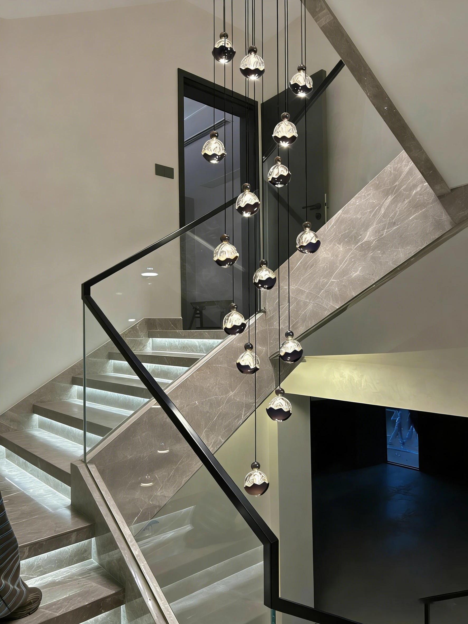 

BOSSEN Nordic Ceiling Light Customizable Acrylic Hardware Luster Shade Adjustable Cord Dimmable Chandelier For Staircase