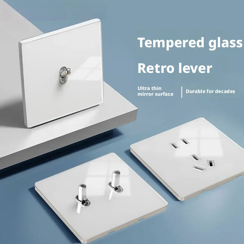 

86 Type Retro Cream Style White Toggle Joystick Switch With Multiple Holes 16a Wall Socket With Usb+Tpye-C Tempered Glass Panel
