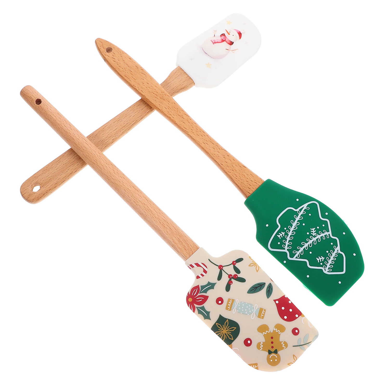 

3Pcs Baking Spatulas Silicone Wood Handle Christmas Style Cake Cream Scrapers Christmas Silicone Spatula Cake Spatula