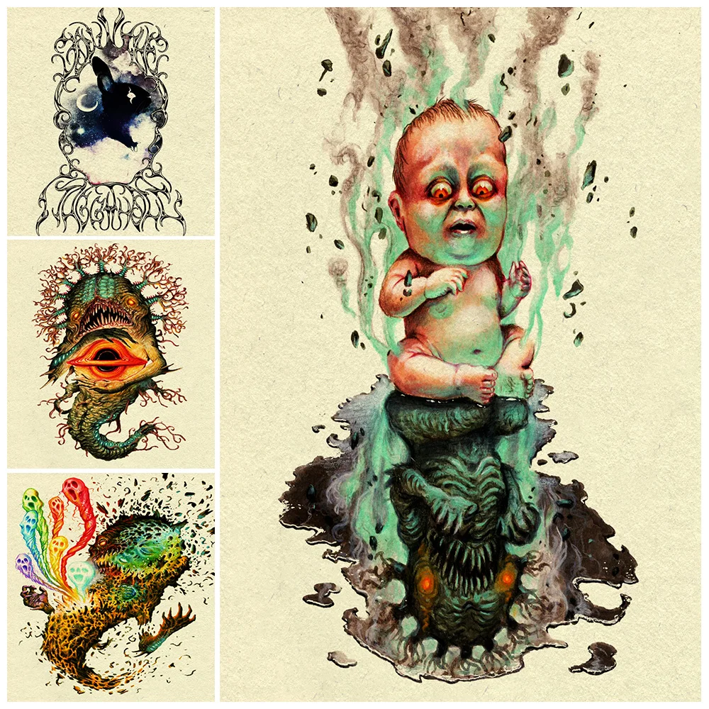 

Baby Devil Reflection Vintage Wall Art Canvas Painting The Seven-Colored Soul That Broke Out Of The Body,Art Poster Print Decor