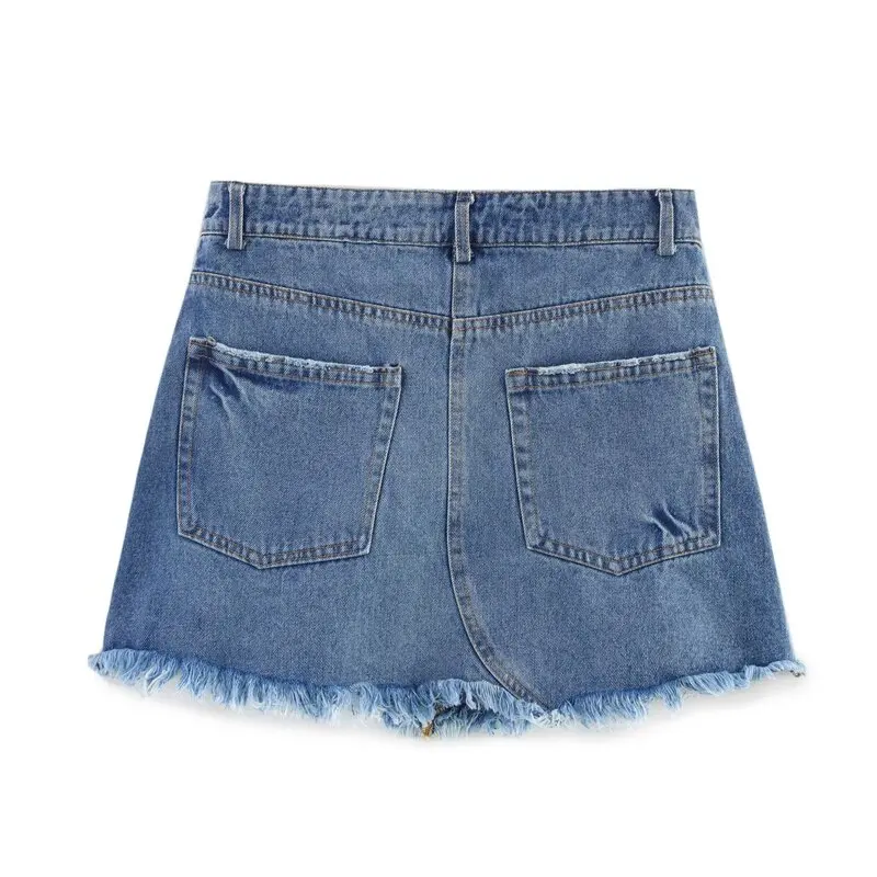 Nueva Falda  de Mezclilla de Aodón para Mujer Verano 2025 con Agujeros, Cintura Media, Estilo Versátil, Corta y a la Moda