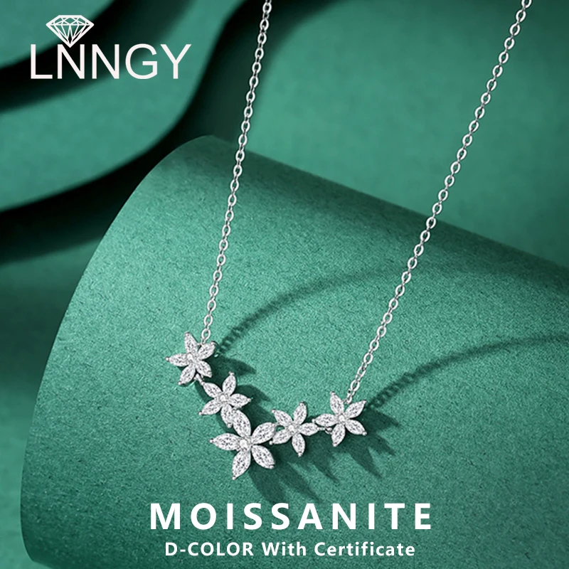 

Lnngy Exquisite Moissanite Diamond Necklace for Women Pure 925 Sterling Silver Flower Pendant Necklaces 2025 Trend Jewelry