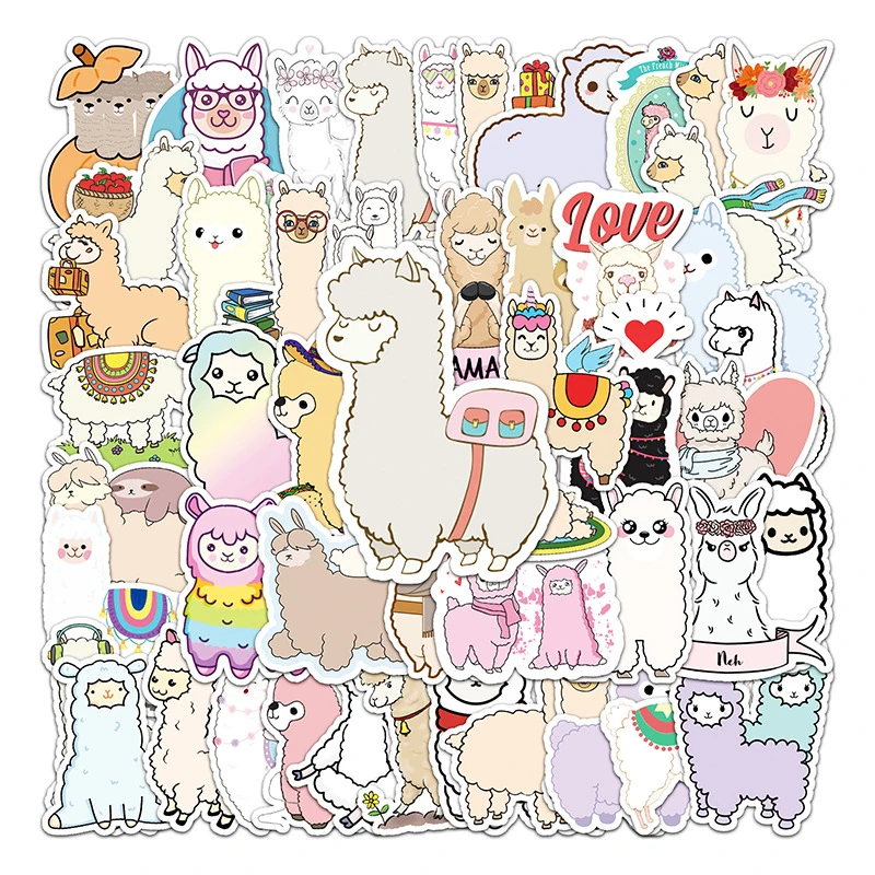 50pcs Alpaca Anime Children Scrapbooking Stickers Waterproof PVC Skateboard Guitar Suitcase Funny Graffiti Sticker Kids Toy