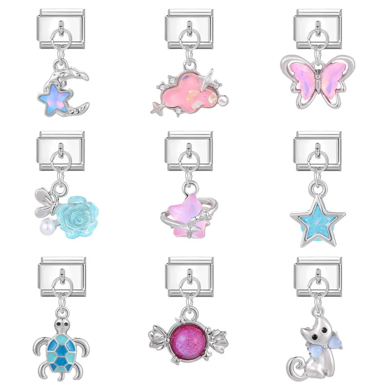 Y2k Шарм Звезды Луна Облака Бабочка Розы Итальянские Шарм-Лвенья Подходит для браслета 9 мм из нержавеющей стали DIY Изготовление ювелирных изделий оптом