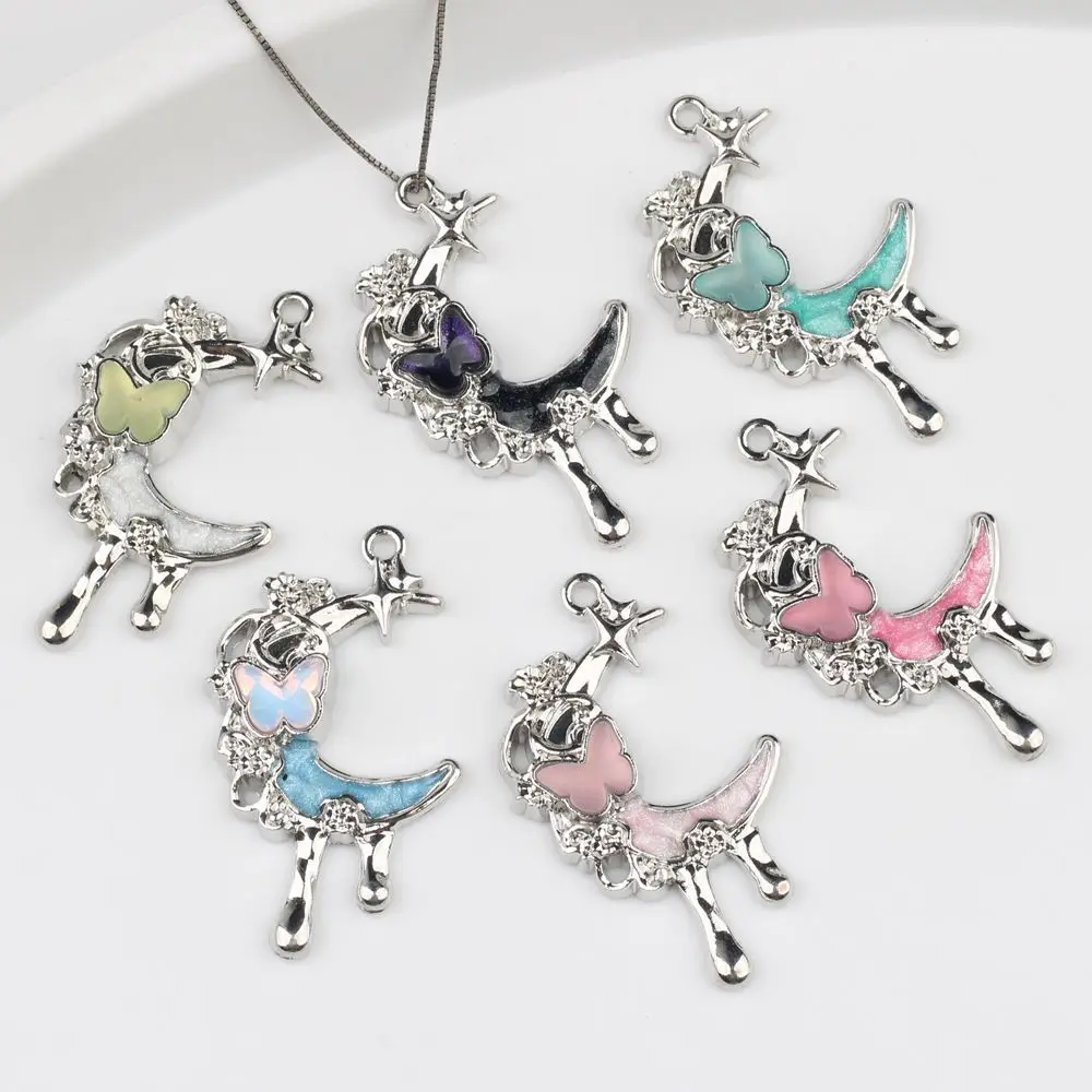 

10pcs Diy Silvery Color Pendants Moon Butterfly Hollow Necklace Earrings Pendant Conenctors Handmade Jewelry Making Findings