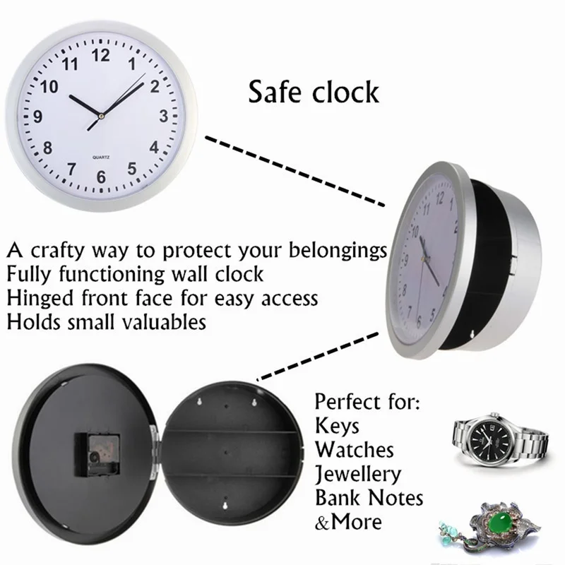 Creative Hidden Secret Safe Box Wall Clock Safe Box Wall-Mounted Hanging Key Cash Money Jewelry Storage Security Box Home Decor