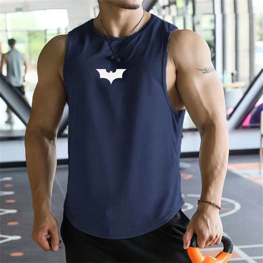 Summer bat Tank Top Mens Gym Fitness Training Clothing Quick Dry Fit Bodybuilding Sleeveless Shirts Men Fashion Basketball Vest