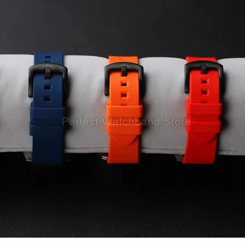 24 22 20mmクイックリリース式伸縮性耐汗シリコン時計ストラップ ブラックオレンジ セイコー5 ロレックス チューダー時計アクセサリー用