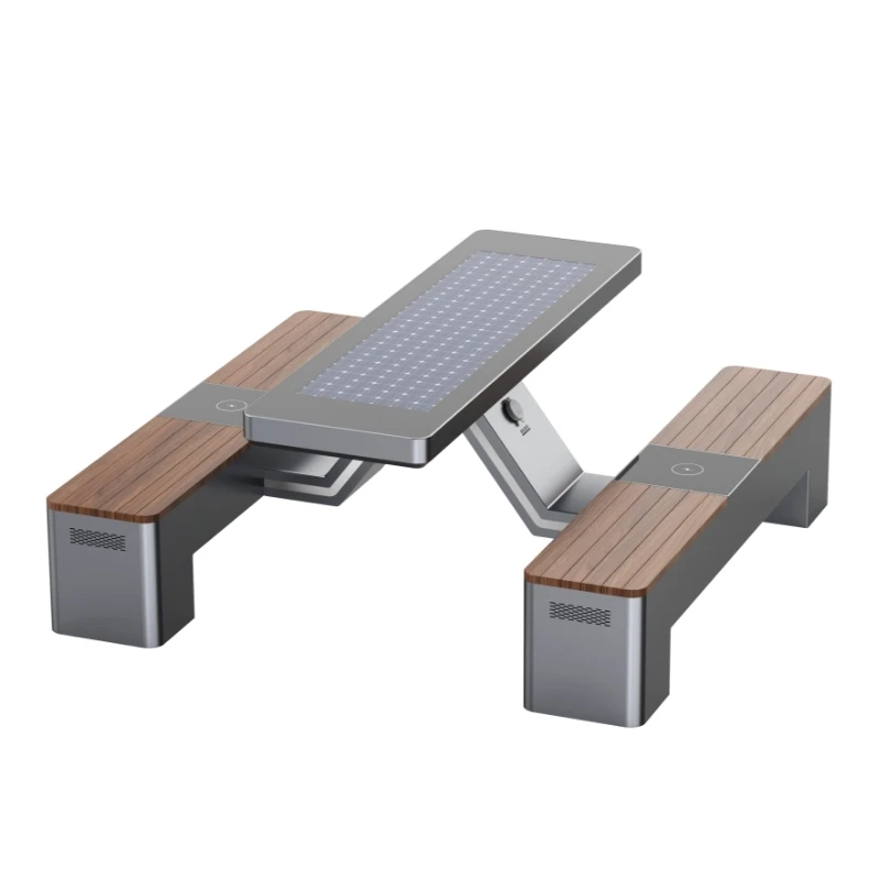 Smart Solar Powered Stainless Steel Outdoor Bench With USB Charging & LED Lighting Water Resistant For Garden & Patio Use