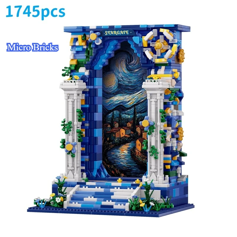 Creative Technical MOC Micro Bricks Fantasy Starry Sky Gate with Starry Night Art Building Blocks Assembly Bricks Gift for Kids