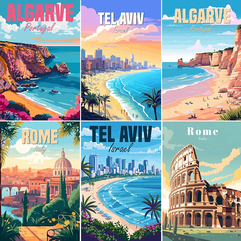

Algarve Portugal Tel Aviv Travel Rome Italy Scenic Spot Retro Poster Metal Sign Indoor Home Wall Decor Room Decoration