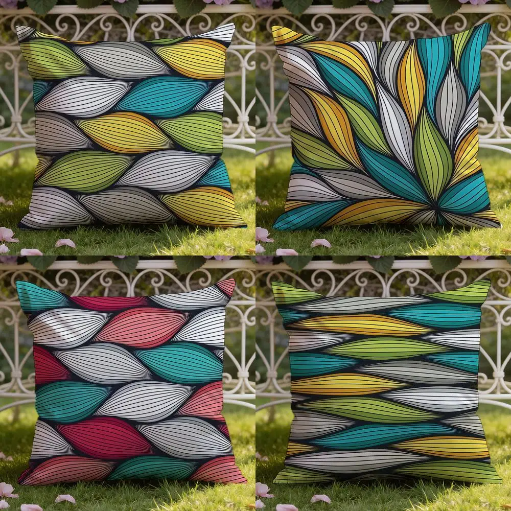 Retro Vintage Color Streamline Leaf Allover Print Cushion Cover Home  Car Dual Scene Pillow Cover Reversible for Premium Comfort