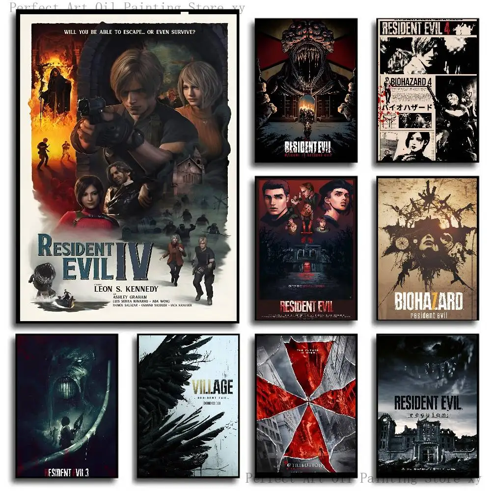 Game R-Resident Evil Poster Self-adhesive Art Room Entrance Restaurant Wall Decor Art Painting