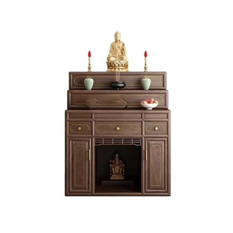 A Three Layers Altar Solid Wood Household Prayer Altar Table Table Simple Guanyin God of Wealth Incense Burner Table Living Room