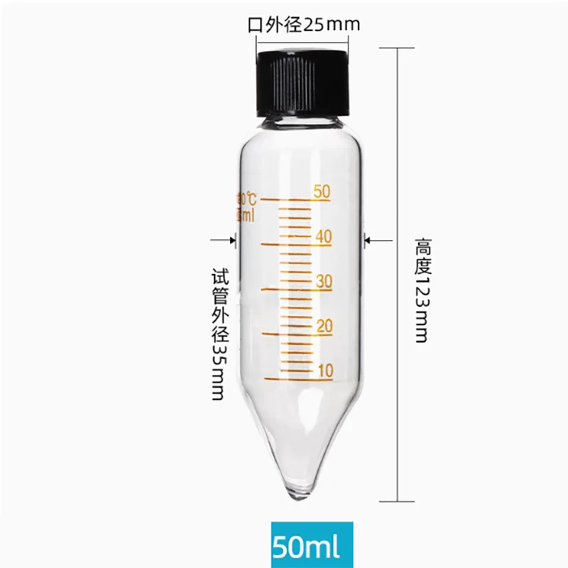 Glass Centrifuge Tube 50 ml Glass Test Tubes With Screw Cap & Scale Bottom Tip / Round Resistant High Temperature 5/PK