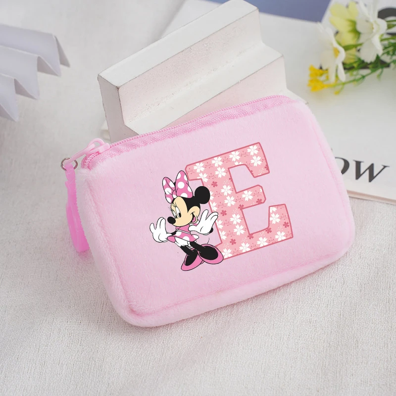 Disney Minnie Mouse Coin Purse Girls Cartoon Cute A-Z Printed Wallet Anime Kawaii Portable Mini Storage Bag Kids Birthday Gifts