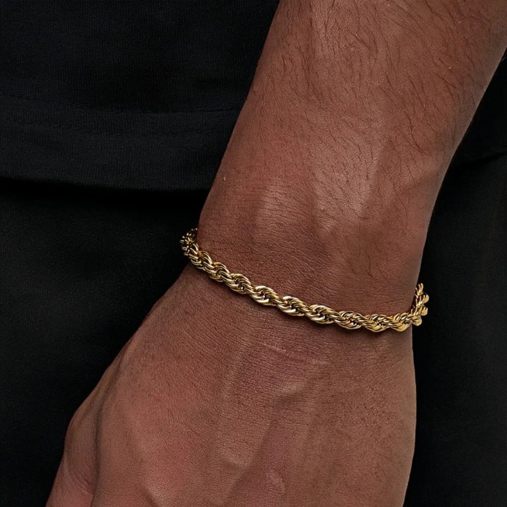 3MM Edelstahl Twist-Kettenarmband für Männer Hip-Hop Quadratknopf Titanstahl-Armband Retro Damen Schmuck Accessoires – Detail 1