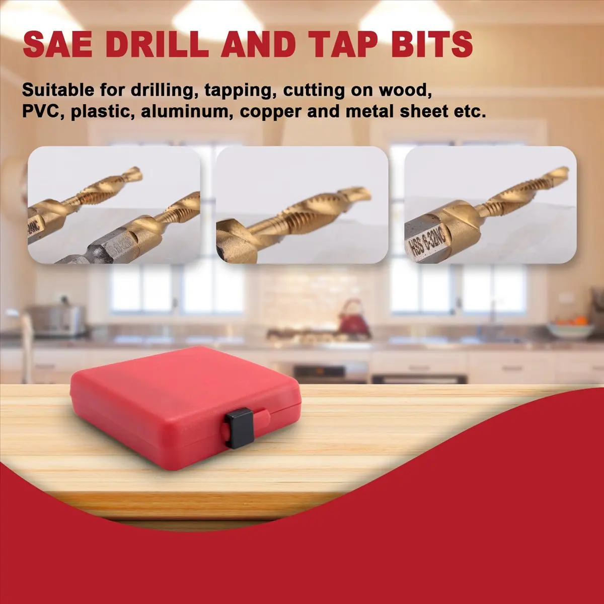 A74U Titanium Combination Drill Tap Bit Set 13PCS SAE and Metric Tap Bits Kit for Thread Drilling Tapping Deburring