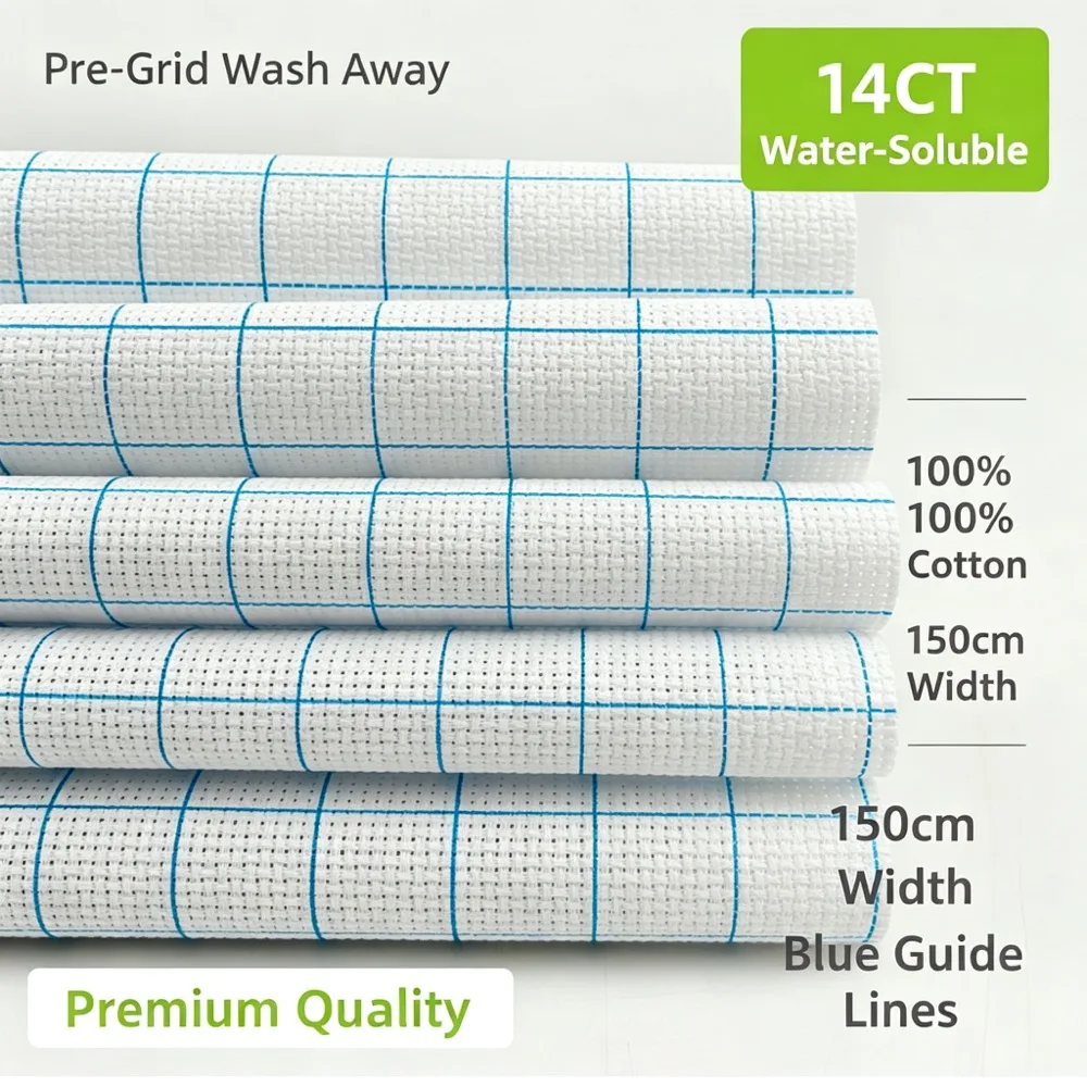 DIY 14 CT Cross Stitch Kits Aida Fabric Big Cloth Block Water Soluble Grid Line for Handwork Embroidery Craft