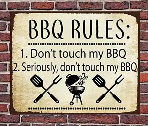 Y1,Metal Sign BBQ Rules Dont My Garden Metal Wall Gift Dad Family Funny /20x30 cm-aluminum
