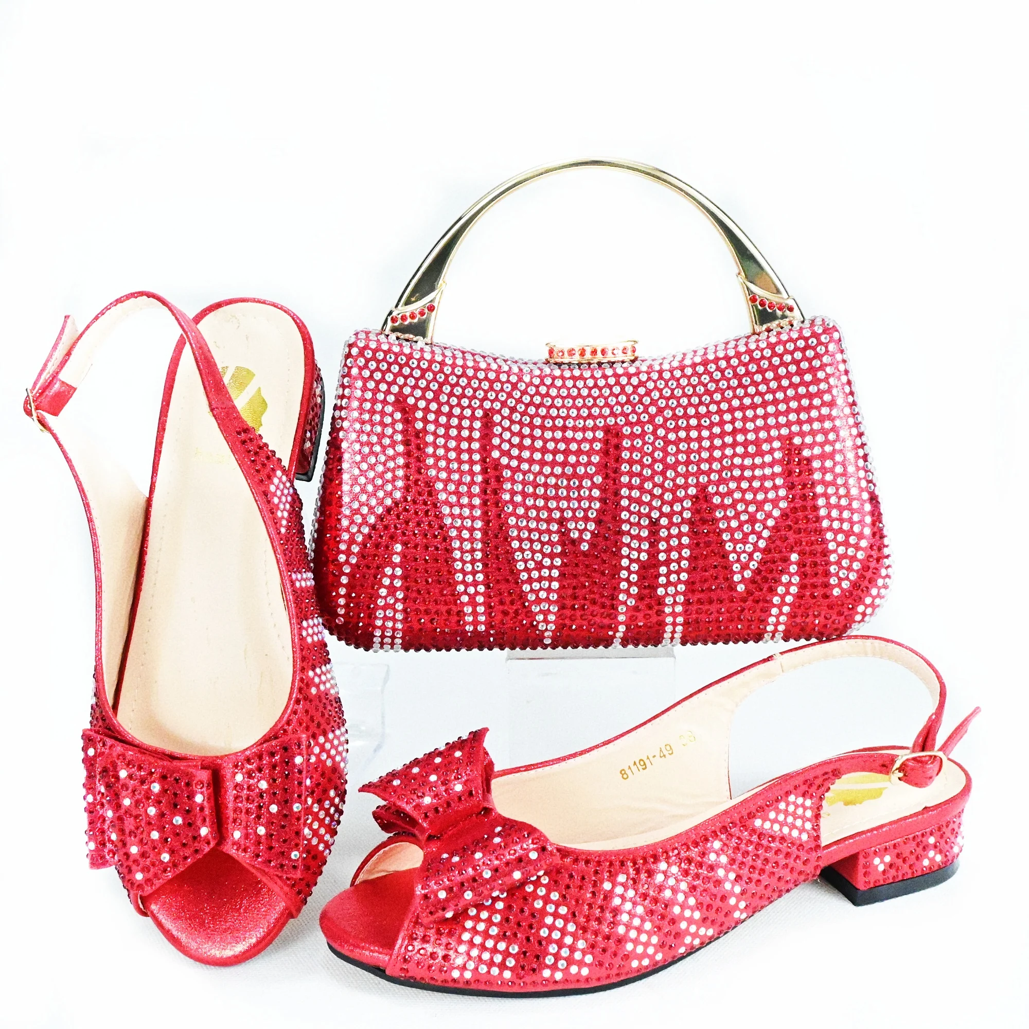 

Doershow High Quality African Style Ladies Shoes And Bags Set Latest red Italian Shoes And Bag Set For Party HAS1-12