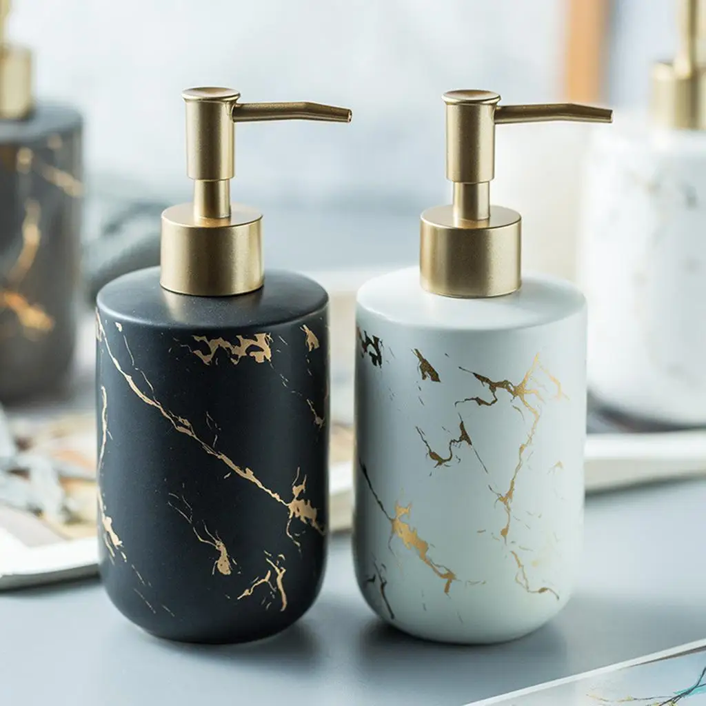 Hand Ceramic Soap Dispenser Marble Pattern Essential Oil Liquid Soap Shampoo Container Pump Bottle for Bathroom Laundry Room