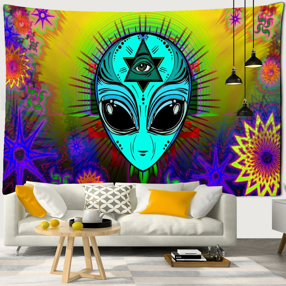 

Cartoon Alien Tapestry Wall Hanging Psychedelic Witchcraft Kawayi Art Minimalist Aesthetic Living Room Bedroom Home Decoration