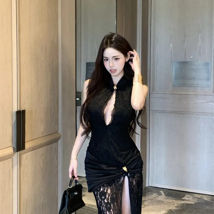 Lungo Svel scava fuori pizzo dimagrante spacco laterale Dr Primavera Autunno New Sle Donna Faion Ele Maxi Dr