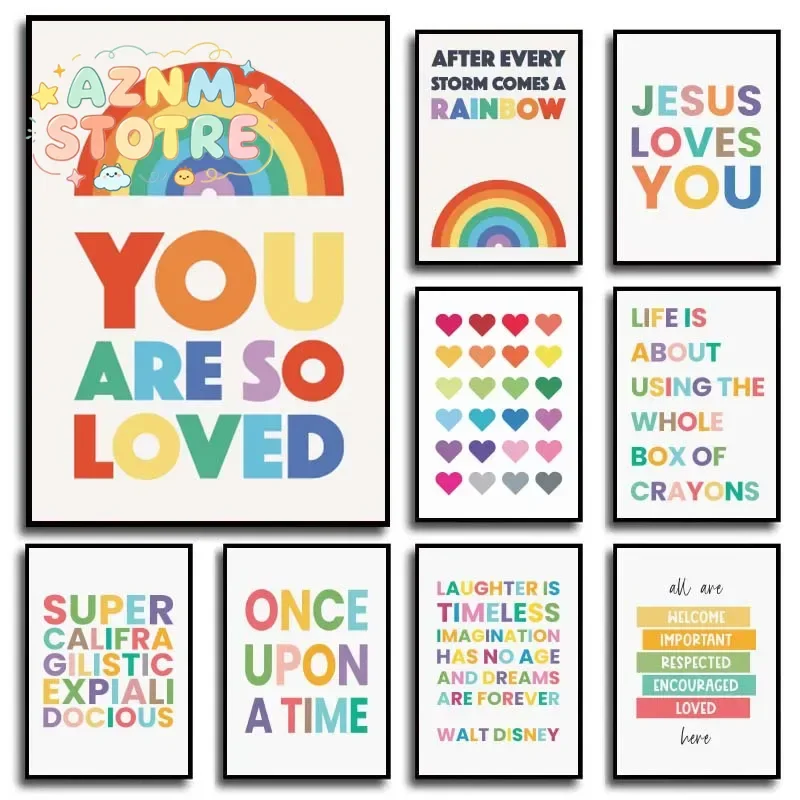Inspirational Quote Canvas Painting Poster Colorful Wall Art Motivational Message Poster Minimalistic Home Office Decor Rainb