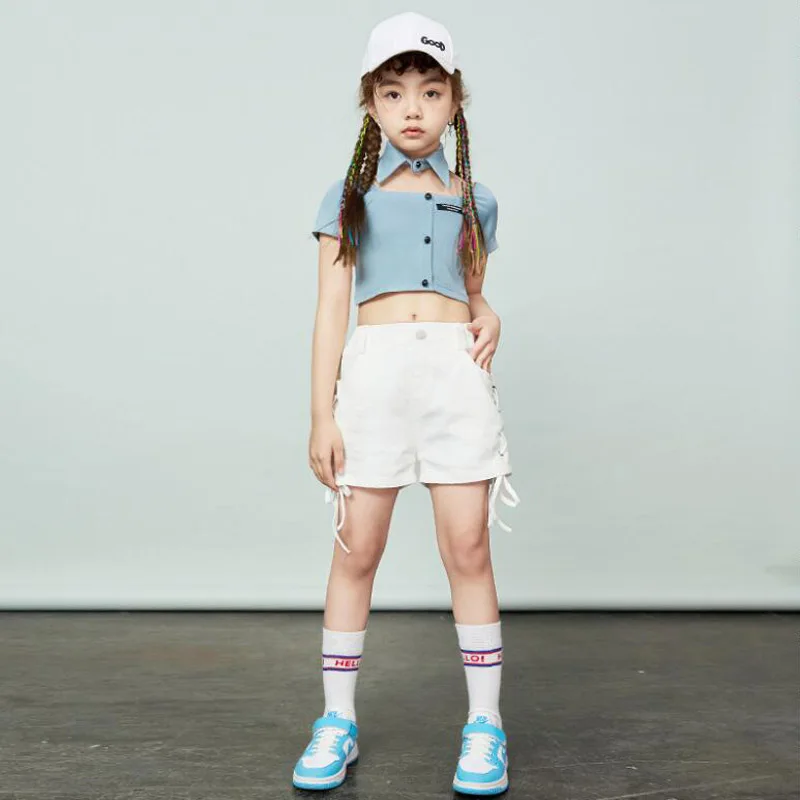 Meisjes Tonen Hiphop Poloshirt Hot Shorts Kids Streetwear Jazz Kostuums Kind Crop Top Street Dance Outfits Shorts Kleding Sets